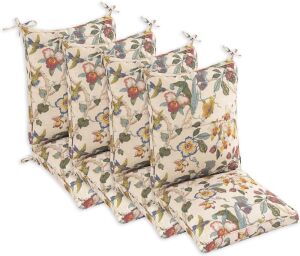 Set of 4 Outdoor Dining Chair Cushions, 44 x21x4.5 inch, Khaki Floral Essence