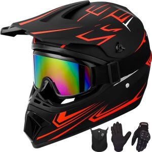 Youth Kids Motocross Helmet Full Face with Gloves & Goggles, Large