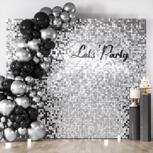 COKAOBE Silver Shimmer Wall Backdrop, 36PCS