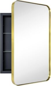 Brushed Gold Recessed Bathroom Mirror Medicine Cabinet 16 x 24 '' 