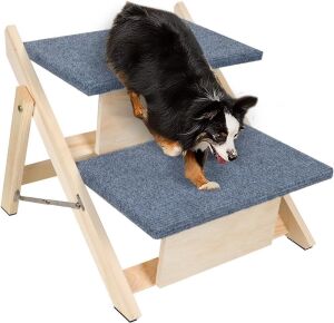 2-in-1 Foldable Carpeted 2 Tiers Dog Stairs, 13.4" H