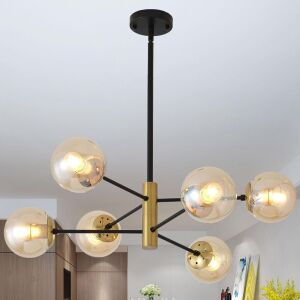 SNJUYEOK 6 Light Amber Glass Light Fixture 