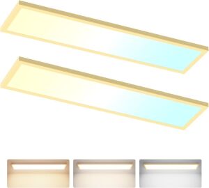 1x4 FT LED Flat Panel Light Surface Mount with Gold Border, 2 Pack 