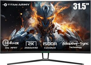  Titan Army 32" Curved Gaming Monitor, 2k 1440p 144Hz, 1500R Frameless VA, Adaptive Sync, 95% DCI-P3, VESA, Low Blue Light, Tilt, HDMI 2.0, DisplayPort 1.4, N32SQ PLUS 