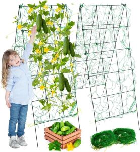 Metal Garden Trellis for Climbing Plants with Trellis Netting & Garden Clips, 2 Pack 