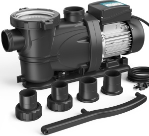 Vidapool 2 HP Pool Pump with timer, 8120GPH, 115V, 2 Adapters, Powerful In/Above Ground Self Primming Swimming Pool Pumps with Filter Basket