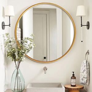 30" Round Wall Mirror, Gold 