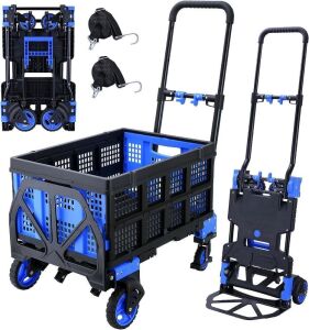  2-in-1 Folding Hand Truck Dolly with Folding Basket, 330LBS Capacity 