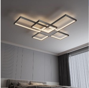 LED Ceiling Light Fixture,92W Modern Flush Mount Ceiling Light,Black Square Acrylic Ceiling Lamp 