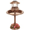 Solar Lighted Outdoor Pedestal Bird Bath w/ Planter, Decorative Bird Cage