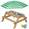 3-in-1 Kids Sand & Water Table Outdoor Wood Picnic Table w/ Umbrella