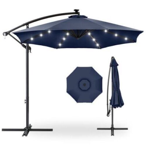 Solar LED Offset Hanging Patio Umbrella w/ Crank Tilt Adjustment - 10ft&nbsp;