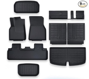  9PCS for Model Y 7 Seater Floor Mats 2024 2023 2022 2021 2020,for Model Y 7 Seater All Weather Floor Mats,XPE Waterproof Cargo Frunk Trunk Mats Cargo Liner Interior Accessories