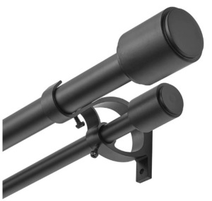 1" Window Treatment Curtain Rod with Cylindrical Cap Finials, Double Drapery Rod Adjustable Length 72-144", Matted Black