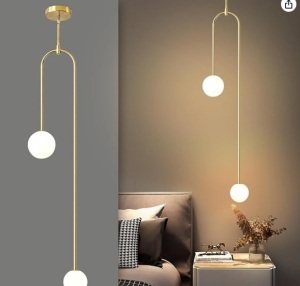 Chesennord 2 Pack U-Shape Pendant Lights, Gold Pendant Lights with Hand Blown Glass