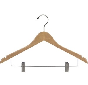 Natural Finish Wooden Combo Hanger with Clips (Case of 50)