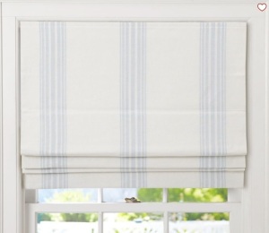 Riviera Striped Linen/CottonCordless Roman Shade, 32 x 64"Porcelain Blue