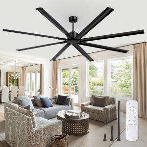 84 Inch Industrial DC Motor Ceiling Fan, Large Ceiling Fan with 8 Reversible Blades, 3 Downrods, 6-Speed Remote Control, Home or Commercial Ceiling Fans for Porch/Garage/Shop, Black