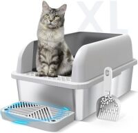 Suzzipaws Enclosed Stainless Steel Cat Litter Box with Lid