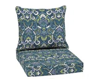 Lot of (2) Arden Selections 22 in. x 24 in. 2-Piece Deep Seating Outdoor Lounge Chair Cushion in Sapphire Aurora Blue Damask 