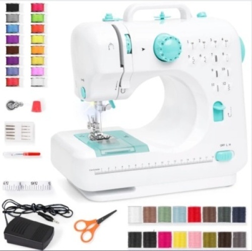6V Portable Foot Pedal Sewing Machine w/ 12 Stitch Patterns