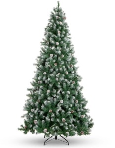 Pre-Decorated Christmas Tree w/ Pine Cones, Flocked Branch Tips 7.5ft