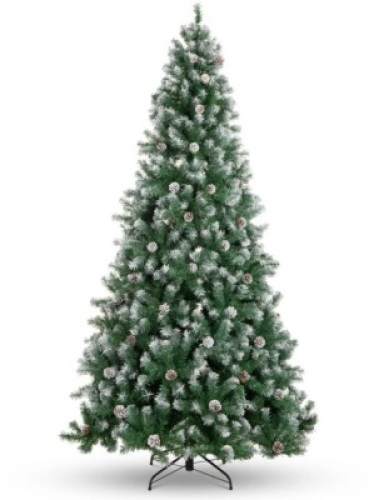 Pre-Decorated Christmas Tree w/ Pine Cones, Flocked Branch Tips 7.5ft