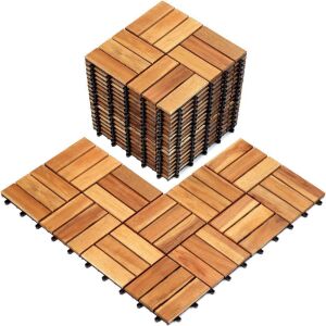 TimberWave Solid Acacia Wood Deck Tiles, 12" x 12", 20 Pack 