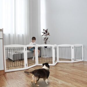 Freestanding Foldable Extra Wide Wooden Dog Gate