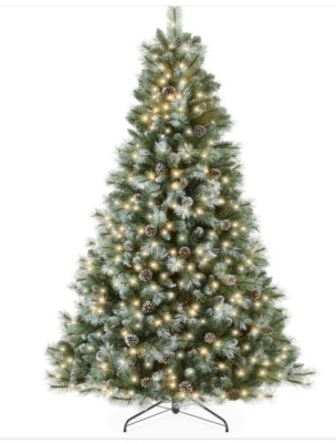 Pre-Lit Frosted Artificial Scotch Pine Christmas Tree w/ Metal Stand 7.5ft