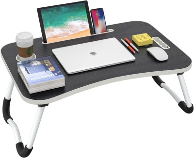 Folding Lap Desk, 23.6 Inch Portable Wood Deep Black Laptop Bed Desk Lap Desk with Cup Holder, for Working Reading Writing, Eating, Watching Movies for Bed Sofa Couch Floor 