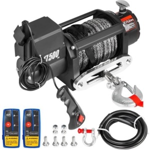 VEVOR Electric Winch 17500lb Load Capacity 98.5ft Synthetic Rope 12V with Wireless Remote Control - Appears New