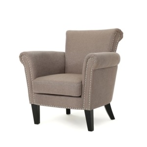 Upholstered Club Chair with Curved Design, Nailhead Trim and Rolled Armrests In Light Coffee $355.20