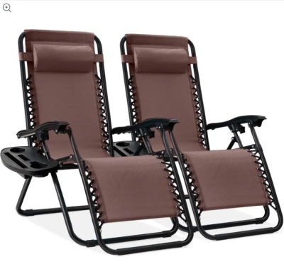 Set of 2 Adjustable Zero Gravity Patio Chair Recliners w/ Cup Holders