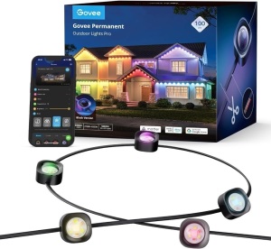 Govee Permanent Outdoor Lights Pro, 100ft with 60 RGBIC LED Lights for Daily and Accent Lighting, 75 Scene Modes for Halloween, IP67 Waterproof, Works with Alexa, Google Assistant, Matter, Black