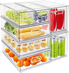 MineSign 7 pack Stackable Refrigerator Organizer Pull-Out Bins