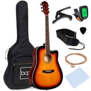 Full Size Beginner Acoustic Guitar Set with Case, Strap, Capo - 41in 