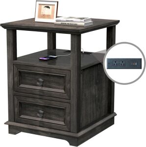 End Table with Fast USB C Charging Station 24" Tall