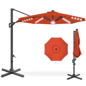 360-Degree Solar LED Cantilever Offset Patio Umbrella w/ Tilt - 10ft