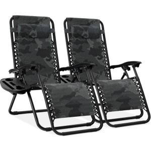 Set of 2 Adjustable Zero Gravity Patio Chair Recliners w/ Cup Holders