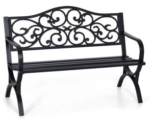 PHI VILLA 50-Inch Cast Iron Steel Frame Patio Bench