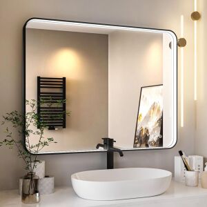 LED 3 Colors and Stepless Dimmable Wall Mounted Lighted Bathroom Vanity Mirror, Anti-Fog, Memory, 28" x 36" 