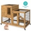 2-Tier Mobile Fir Wood Rabbit Hutch w/Locking Wheels, 2 Latch Doors - Appears New&nbsp;&nbsp;