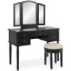 Vanity Dressing Table Set w/Tri-Folding Mirror, Upholstered Stool Seat, 5 Drawer Storage Organizer - Appears New&nbsp;
