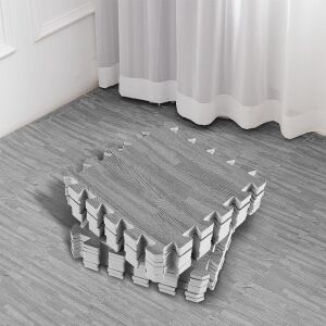 Interlocking Foam Floor Mat, Gray Wood Grain, 11.8" x 11.8", 32 pc 