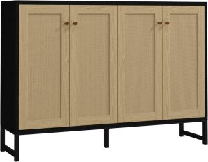 Panana Sideboard Accent Storage Cabinet with Rattan Decorated 4 Doors 