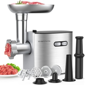 CHEFFANO Meat Grinder, 2600W Max Stainless Steel Meat Grinder Electric, ETL Approved Heavy Duty Meat Mincer Machine with 2 Blades, 3 Plates, Sausage Stuffer Tube & Kubbe Kit for Home Kitchen Use