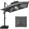 2-Tier Square LED Cantilever Offset Umbrella w/ 360 Rotation, Base - 10x10ft 