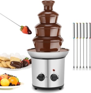 Chocolate Fountain, 4 Tiers Electric Melting Machine Chocolate Fondue Fountain Set with 6pcs Stainless Steel Forks