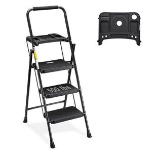 HBTower 3 Step Folding Step Ladder with Tool Tray 